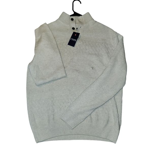 Chaps Sweater Natural Ivory Cotton Mockneck Textured Pullover Men's Size Large L - Picture 5 of 6